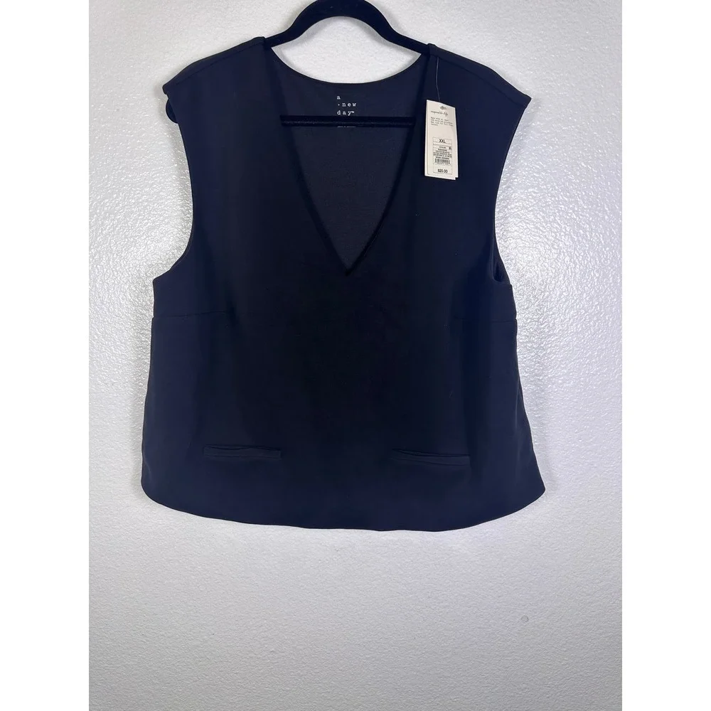 A New Day Black V-Neck Sleeveless Vest Top XXL New With Tags
